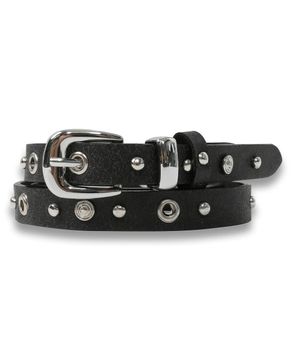 Stud Eyelet Leather Belt in Black