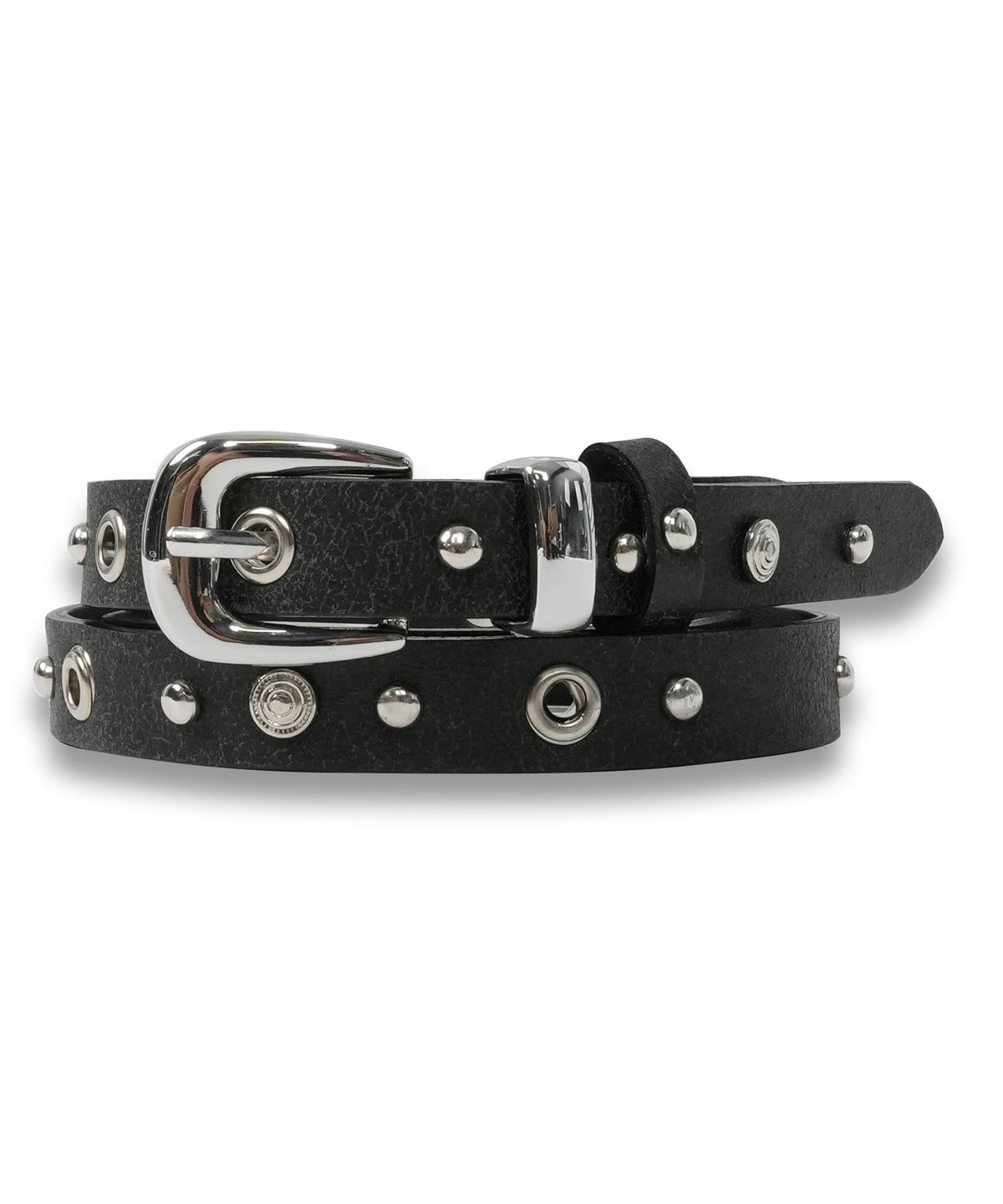도프셉(DOFFSEPT) Stud Eyelet Leather Belt in Black