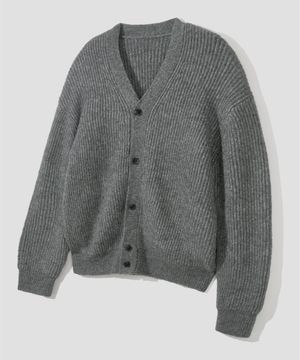 헤어리 골지 니트 가디건 [헤더그레이]