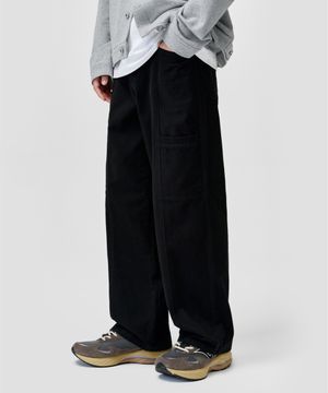 사이드 절개 포켓 피치스킨 코튼 팬츠 [블랙]