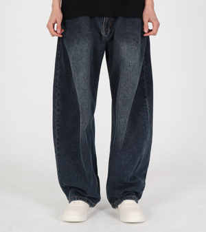 롤링 스톤 워싱 와이드 커브드 데님 [진청]