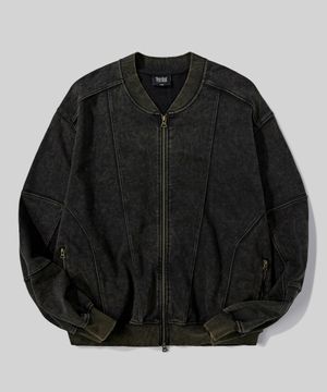 2WAY 절개 라인 빈티지 피그먼트 스웨트 집업 [블랙]