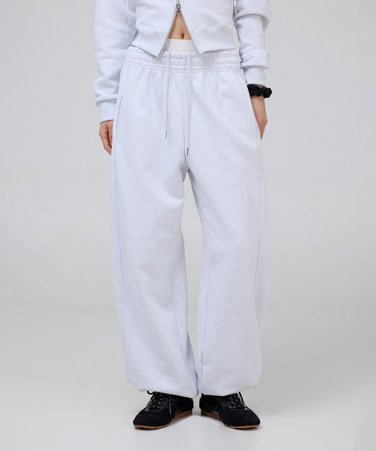 포르테나(PORTERNA) ESSENTIAL 2WAY SWEAT PANTS-WHITE MELANGE
