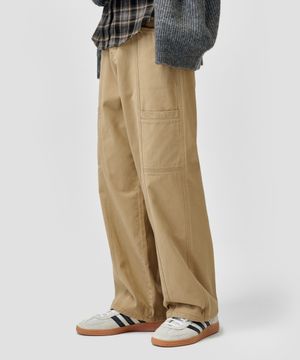 사이드 절개 포켓 피치스킨 코튼 팬츠 [베이지]