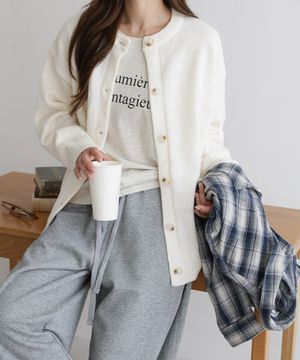 라운드넥 소프트 루즈핏 버튼 니트 가디건 4COLOR