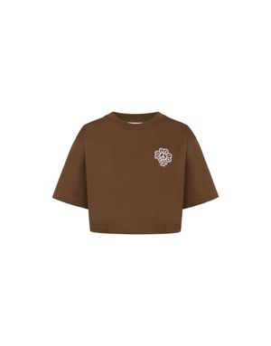 진스 플라워 로고 자수 크롭 반팔 티셔츠