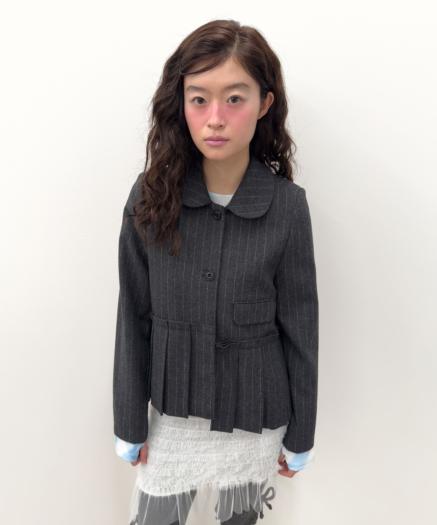 MUSINSA公式 | TYPESERVICE Pleated Peplum Jacket [Gray]
