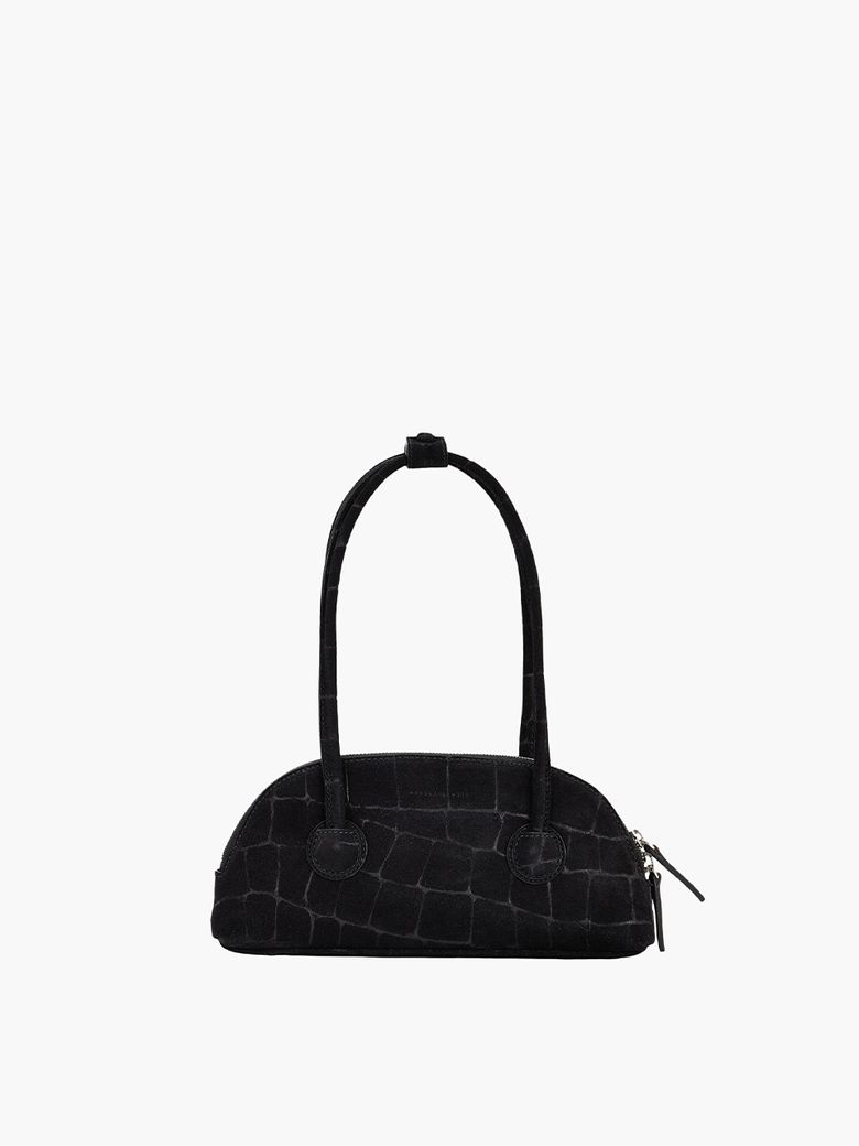 BESSETTE SHOULDER_black croc-effect suede