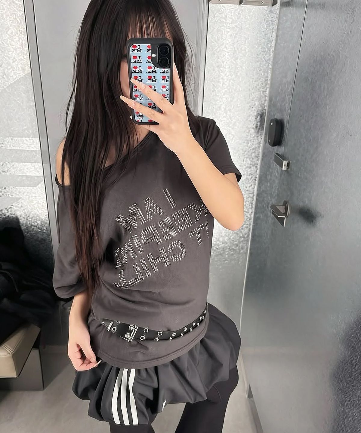 포르테나(PORTERNA) HOTFIX ONE-SHOULDER UNBALANCE T-SHIRT-CHARCOAL