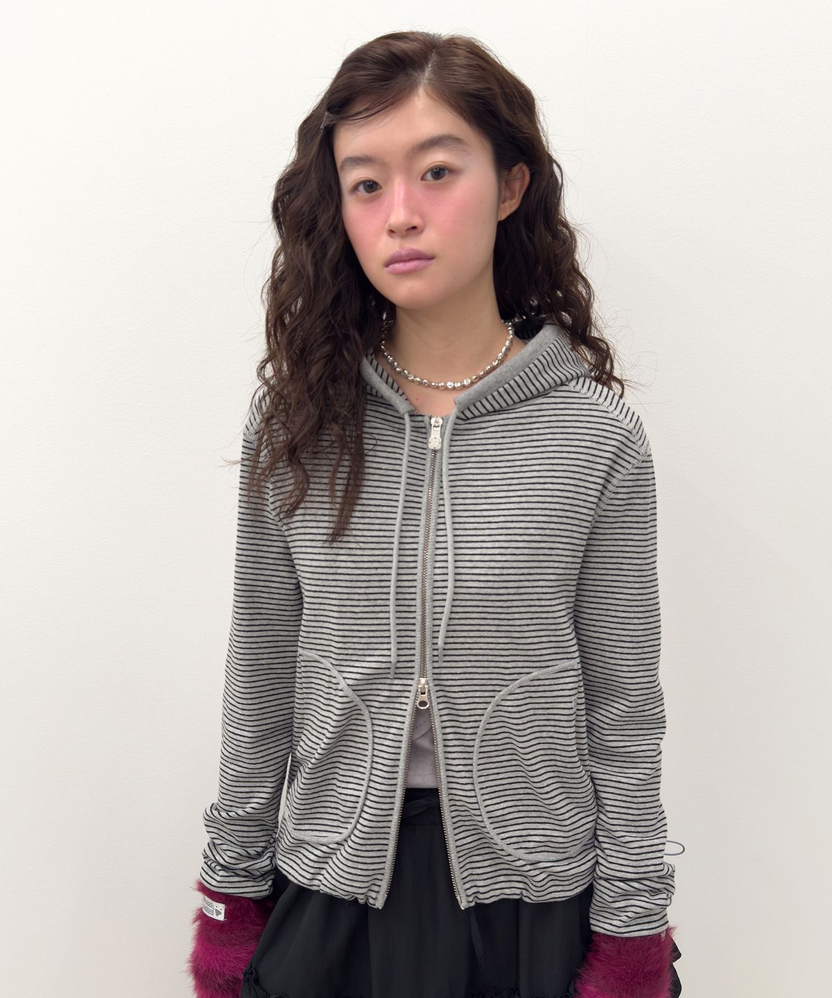 타입서비스(TYPESERVICE) Striped Pocket Zip Hoodie [Gray]