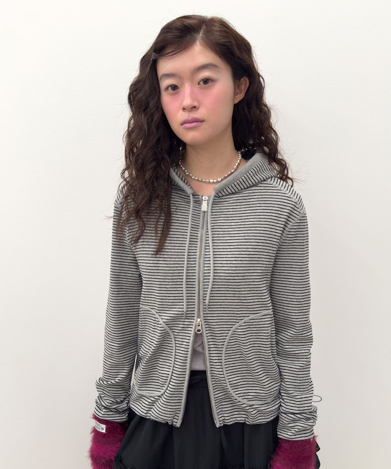 Striped Pocket Zip Hoodie [Gray]