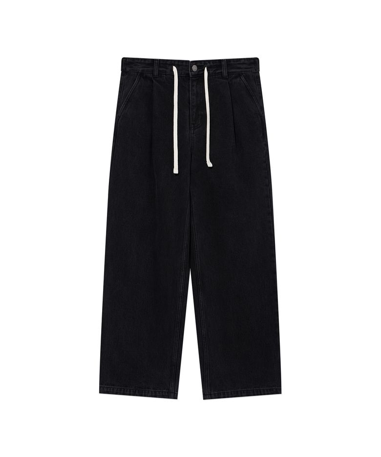 2-TUCK 스트링 데님 팬츠 Black
