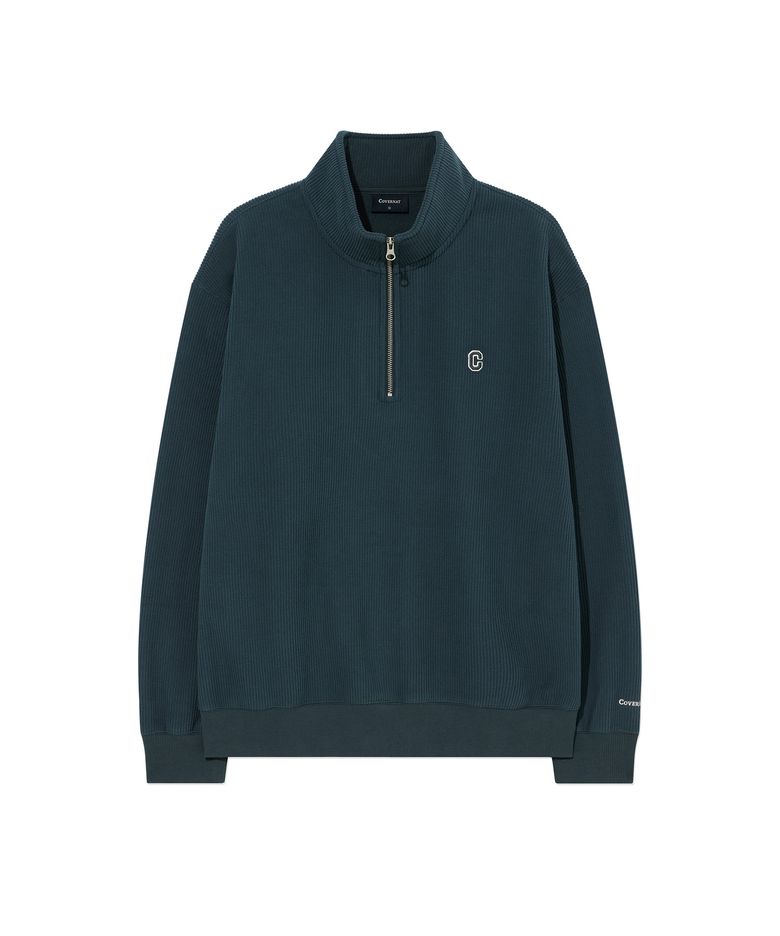 스몰 C 로고 코듀로이 하프집업 Teal Blue