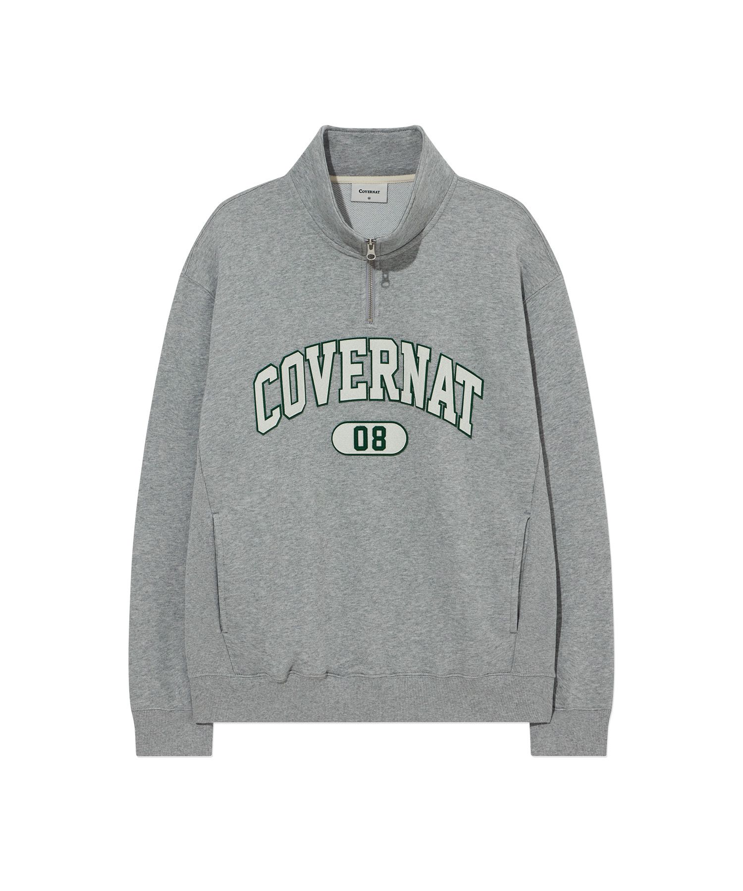 スウェット・トレーナー COVERNAT Small Arch Logo Man to Man Melange Gray MUSINSA | COVERNAT Arch Logo Half Zip-up Man-to-Man Melange Gray
