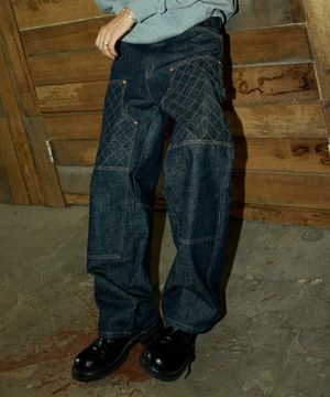 파번 7548 더블니 카펜터 와이드핏 브라운 스티치 논페이드 데님팬츠