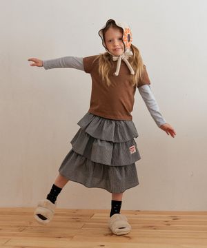 펀치 캉캉 체크 스커트_네이비