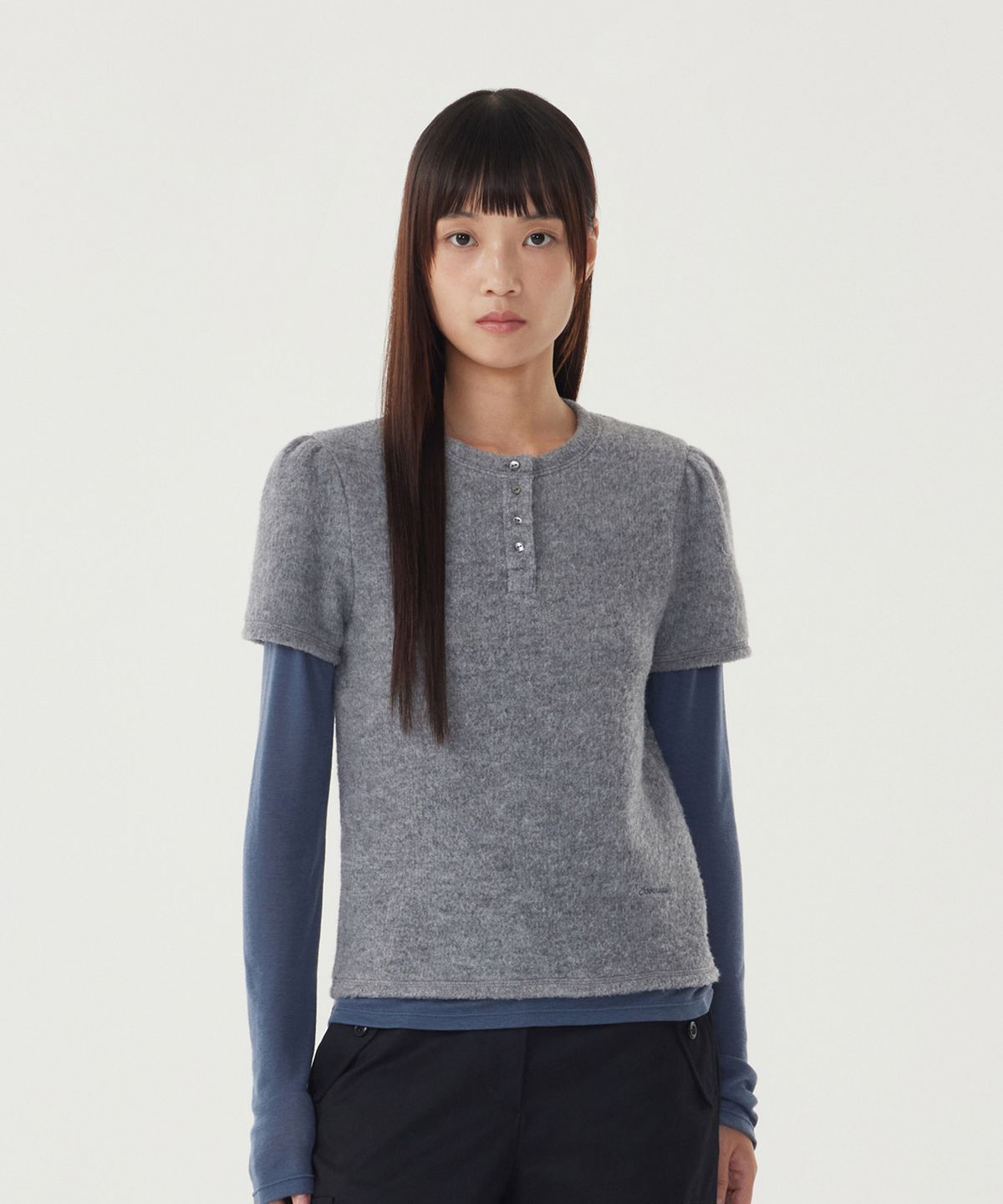 커버낫 우먼(COVERNAT WOMAN) 우먼 헨리넥 레이어드 롱슬리브 Melange Gray