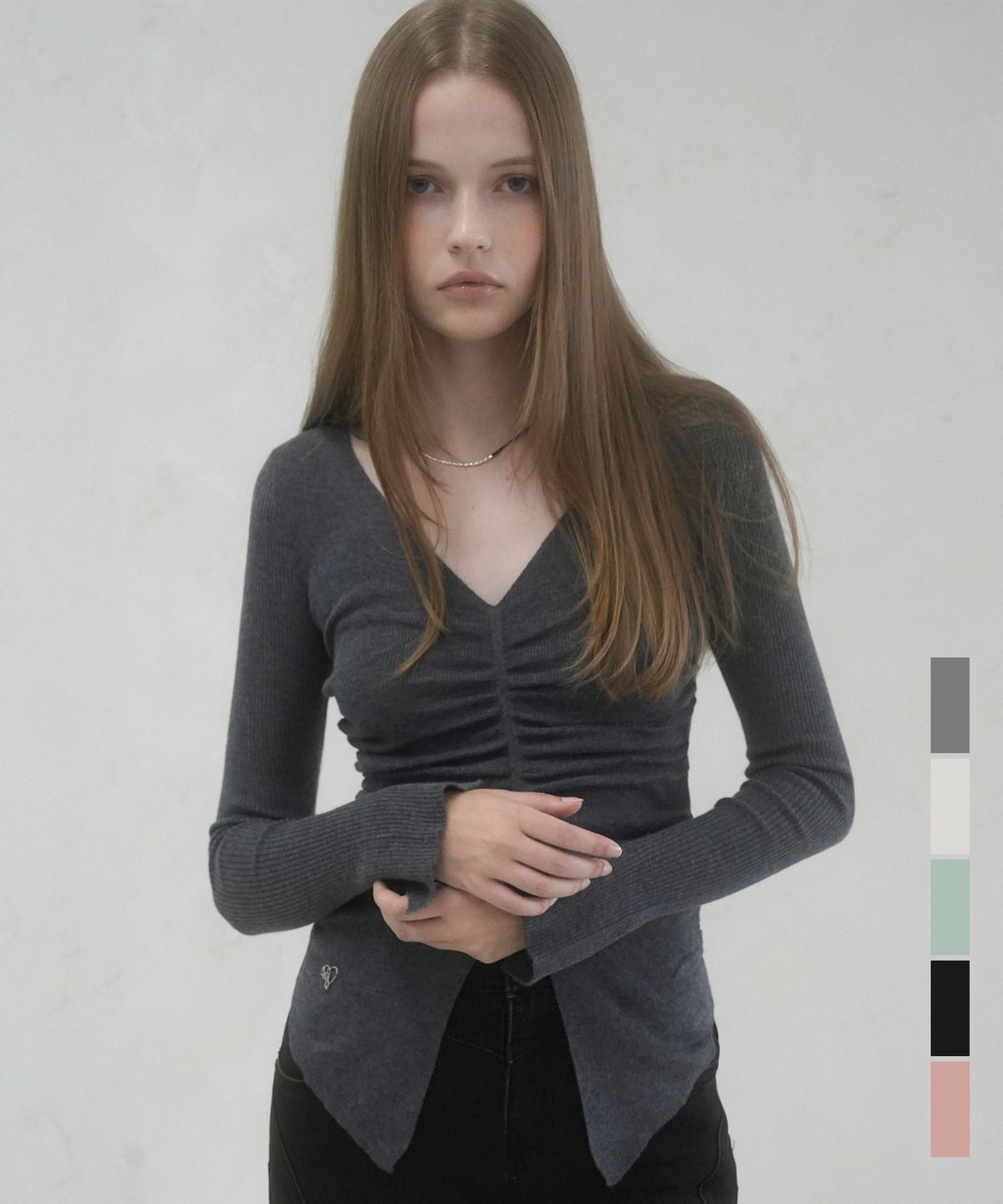 비바셔스(VIVACIOUS) Blanc Shirring Slit Knit - 5COL