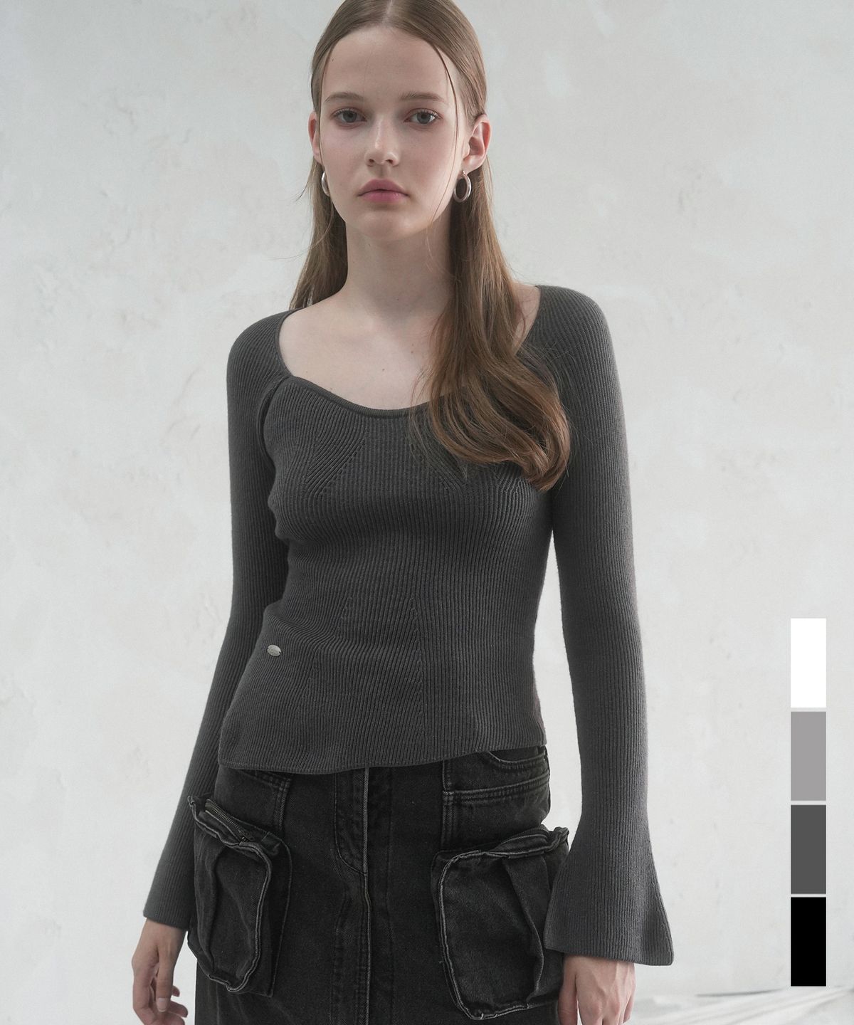 비바셔스(VIVACIOUS) Manon Heart-line Slit Knit - 4COL