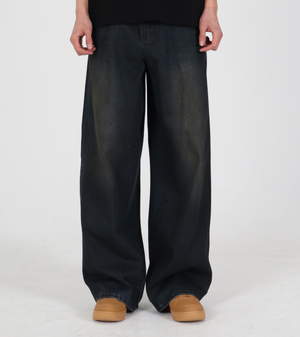 캣브러시 커브드 와이드 데님 팬츠 [진청]