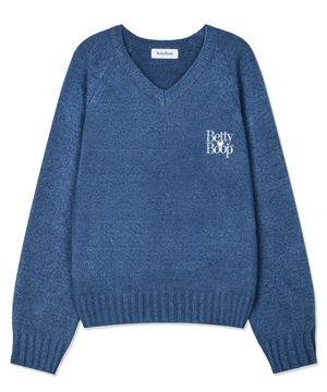 베티붑 오버핏 브이넥 니트_블루