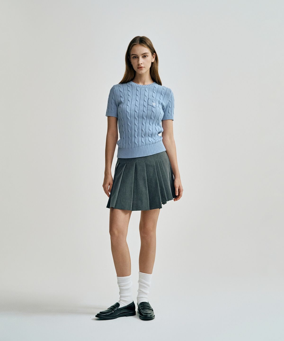세르지오 타키니(SERGIO TACCHINI) W TR 언발란스 플리츠 스커트 (D.Grey)