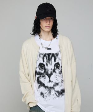 얼킨 피어싱 캣 반팔 오버핏 티셔츠_화이트