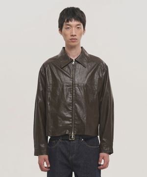 신세틱 레더 투웨이 싱글 자켓 - 브라운