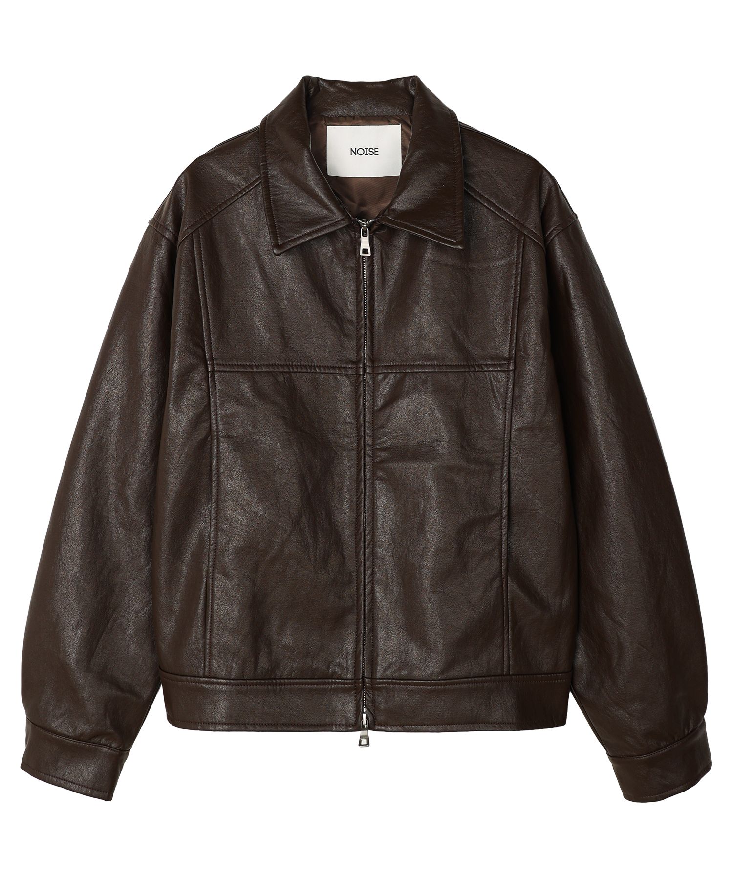 MUSINSA | NOISE Synthetic Leather Two-Way Single Jacket - Brown
