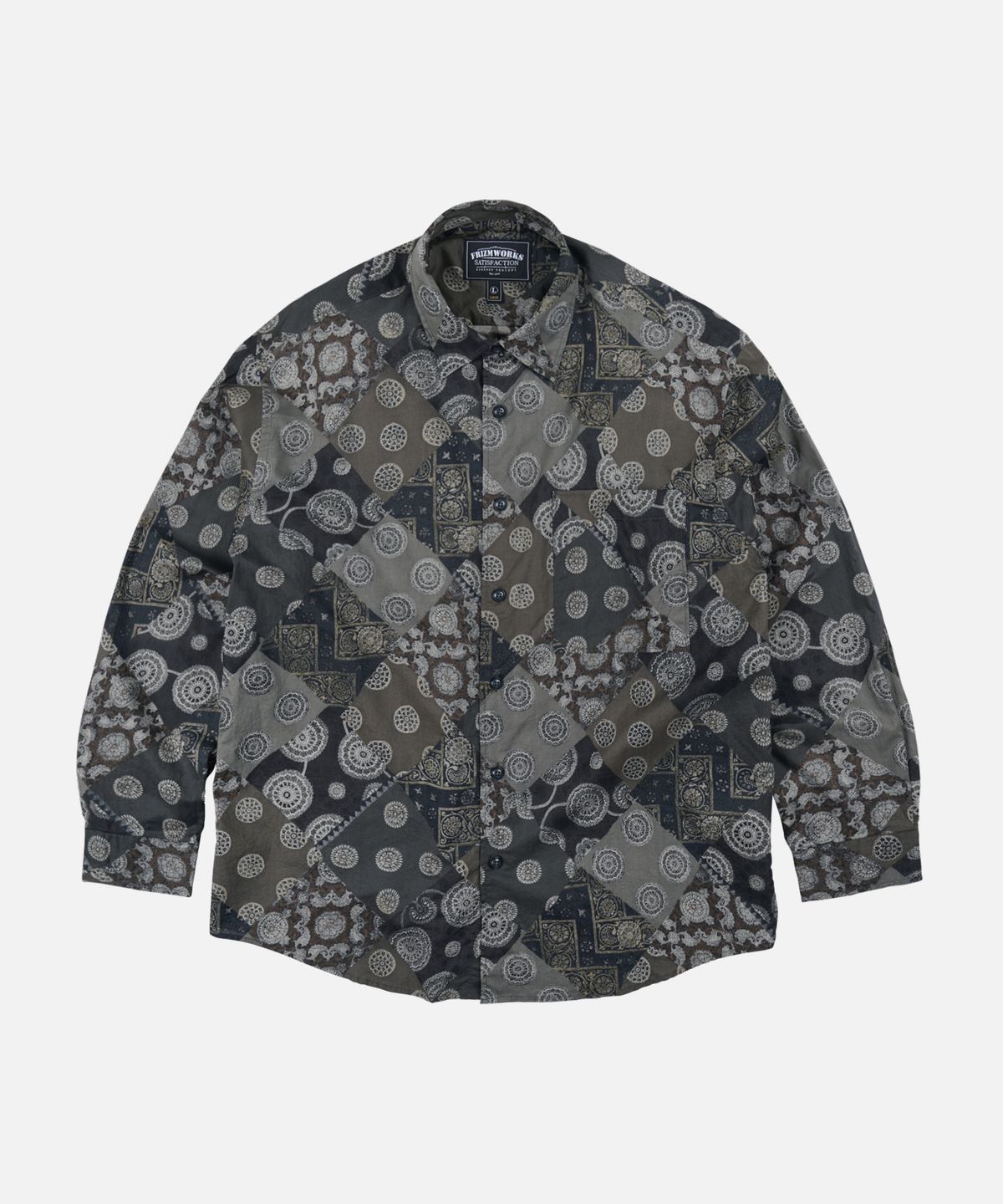 프리즘웍스(FRIZMWORKS) DIAMOND PATCHWORK RELAX SHIRT _ BLACK