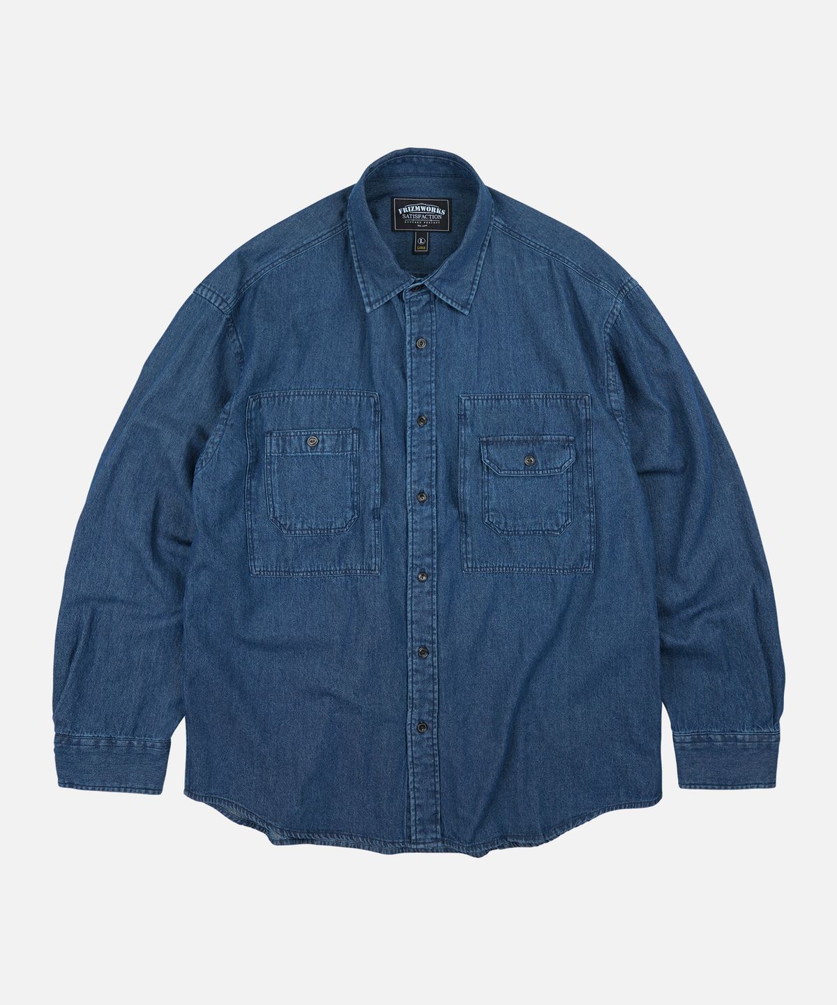 프리즘웍스(FRIZMWORKS) BLEACH DENIM UTILITY SHIRT _ WASHED INDIGO