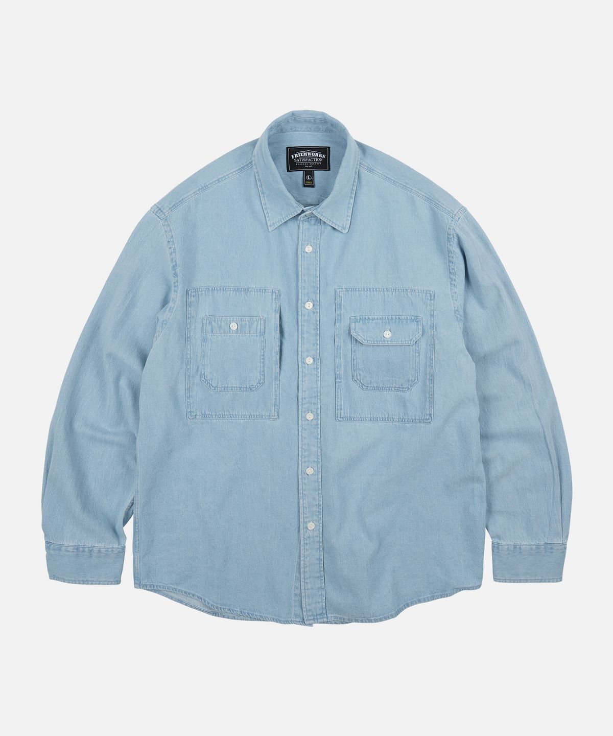 프리즘웍스(FRIZMWORKS) BLEACH DENIM UTILITY SHIRT _ LIGHT BLUE