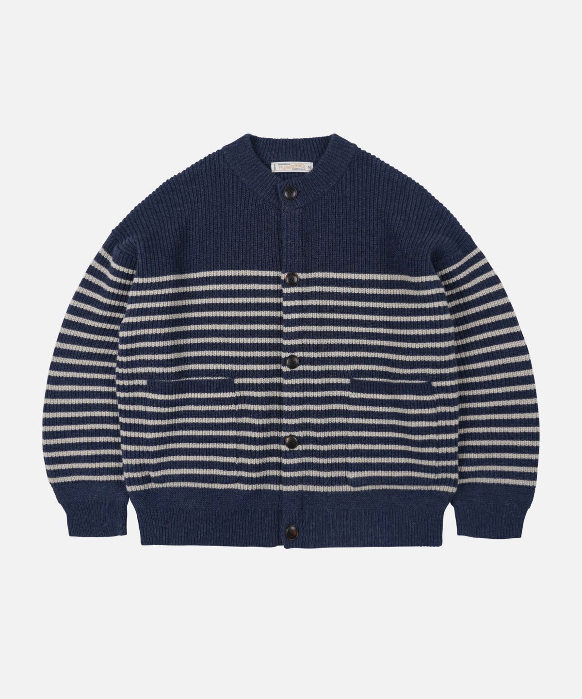 프리즘웍스(FRIZMWORKS) WOOL STRIPE ROUND CARDIGAN _ NAVY