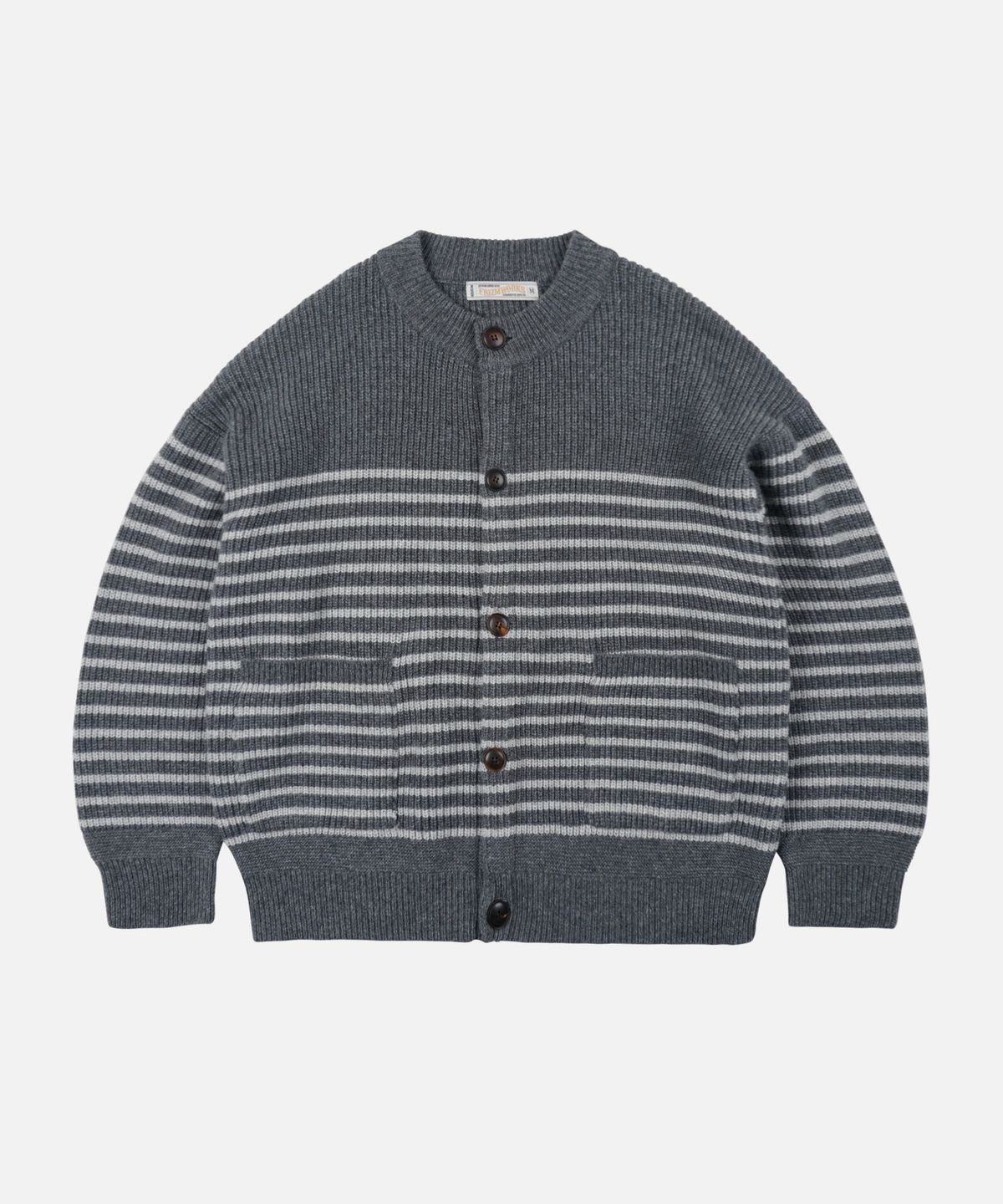 프리즘웍스(FRIZMWORKS) WOOL STRIPE ROUND CARDIGAN _ CHARCOAL