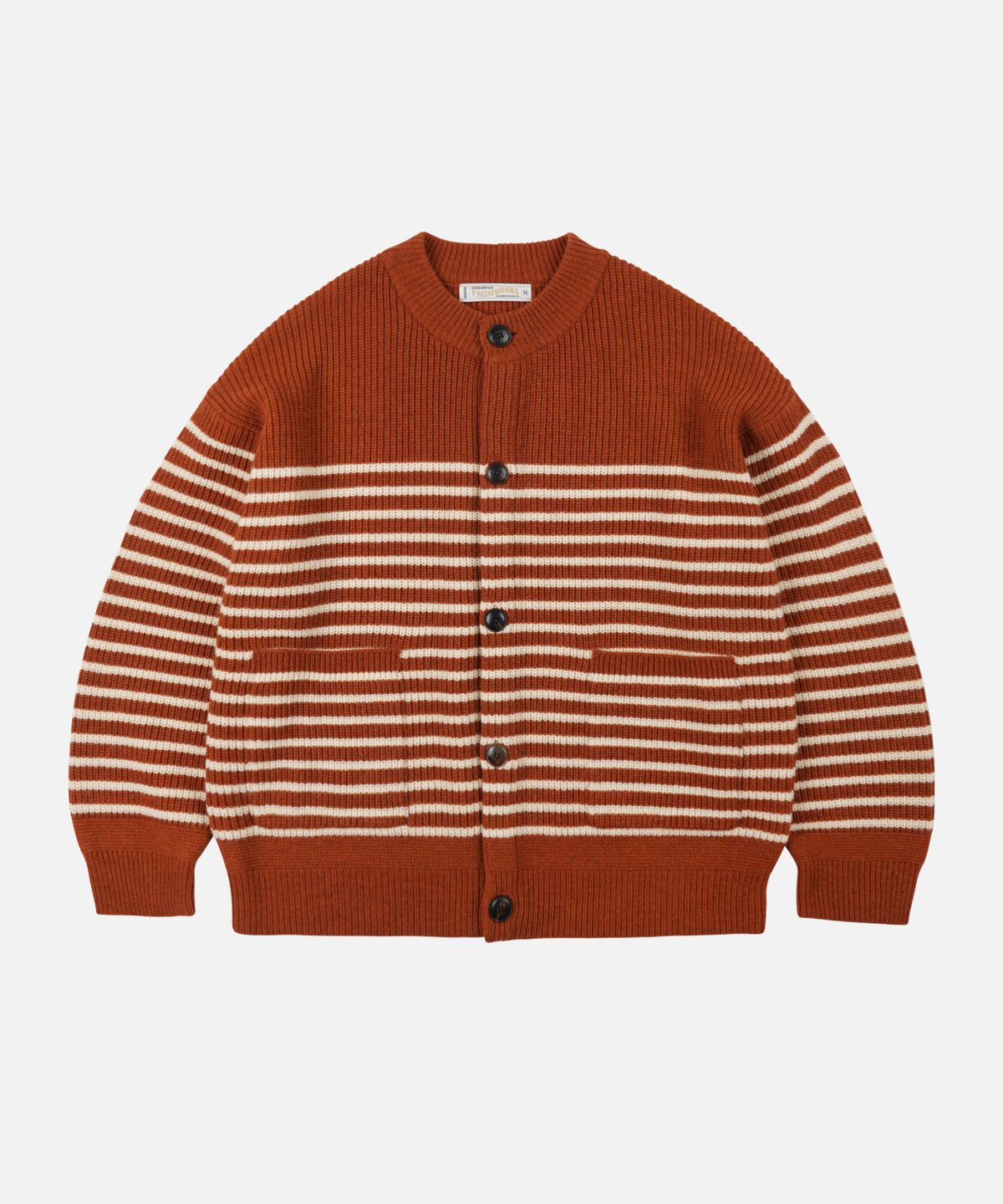 프리즘웍스(FRIZMWORKS) WOOL STRIPE ROUND CARDIGAN _ BRICK