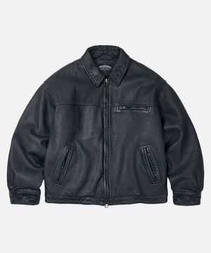 DESTROYED COWHIDE LEATHER JACKET _ WASHED NAVY