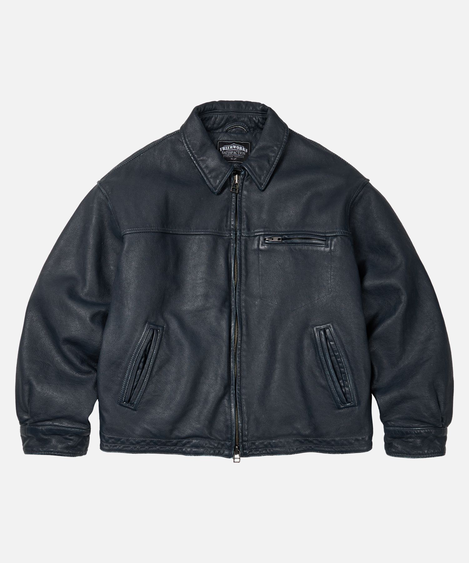 MUSINSA | FRIZMWORKS DESTROYED COWHIDE LEATHER JACKET _ WASHED NAVY