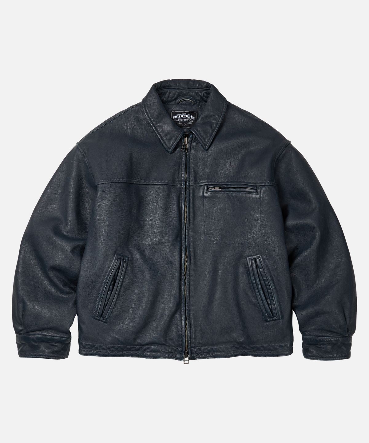 프리즘웍스(FRIZMWORKS) DESTROYED COWHIDE LEATHER JACKET _ WASHED NAVY