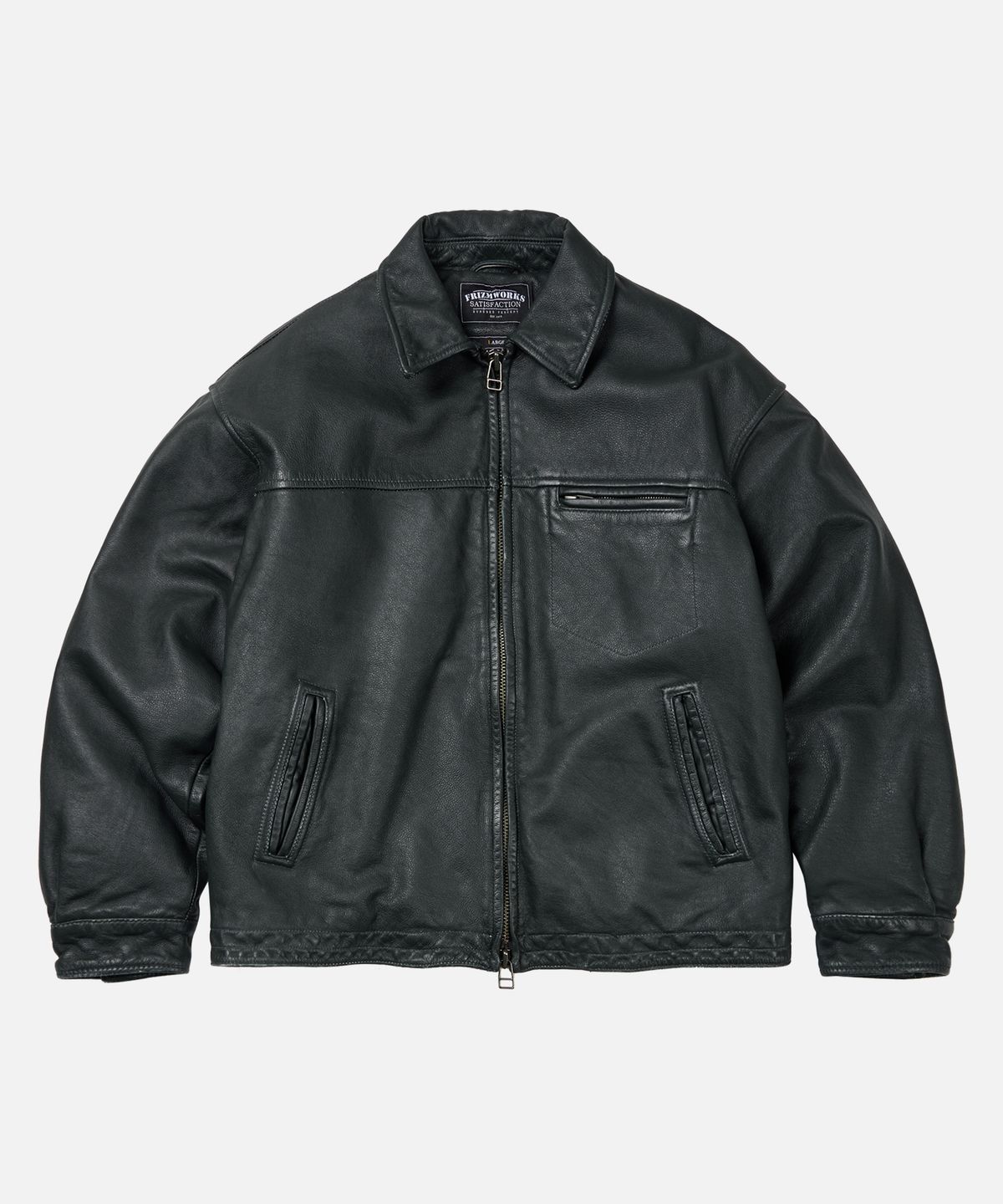 프리즘웍스(FRIZMWORKS) DESTROYED COWHIDE LEATHER JACKET _ WASHED OLIVE