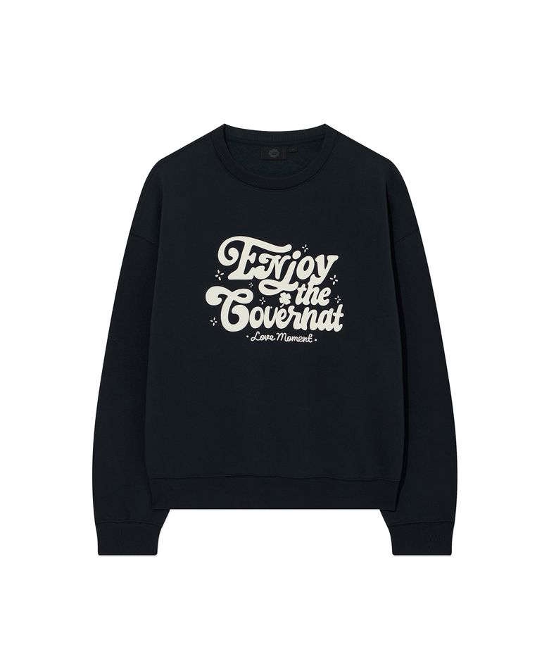 우먼 오버핏 엔조이 그래픽 기모 맨투맨 Dark Navy