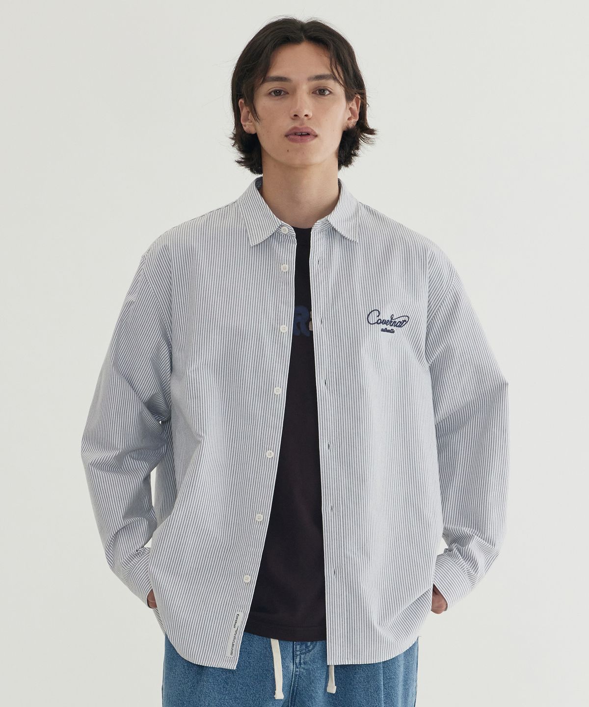 커버낫(COVERNAT) 옥스포드 스트라이프 그래픽셔츠 Gray