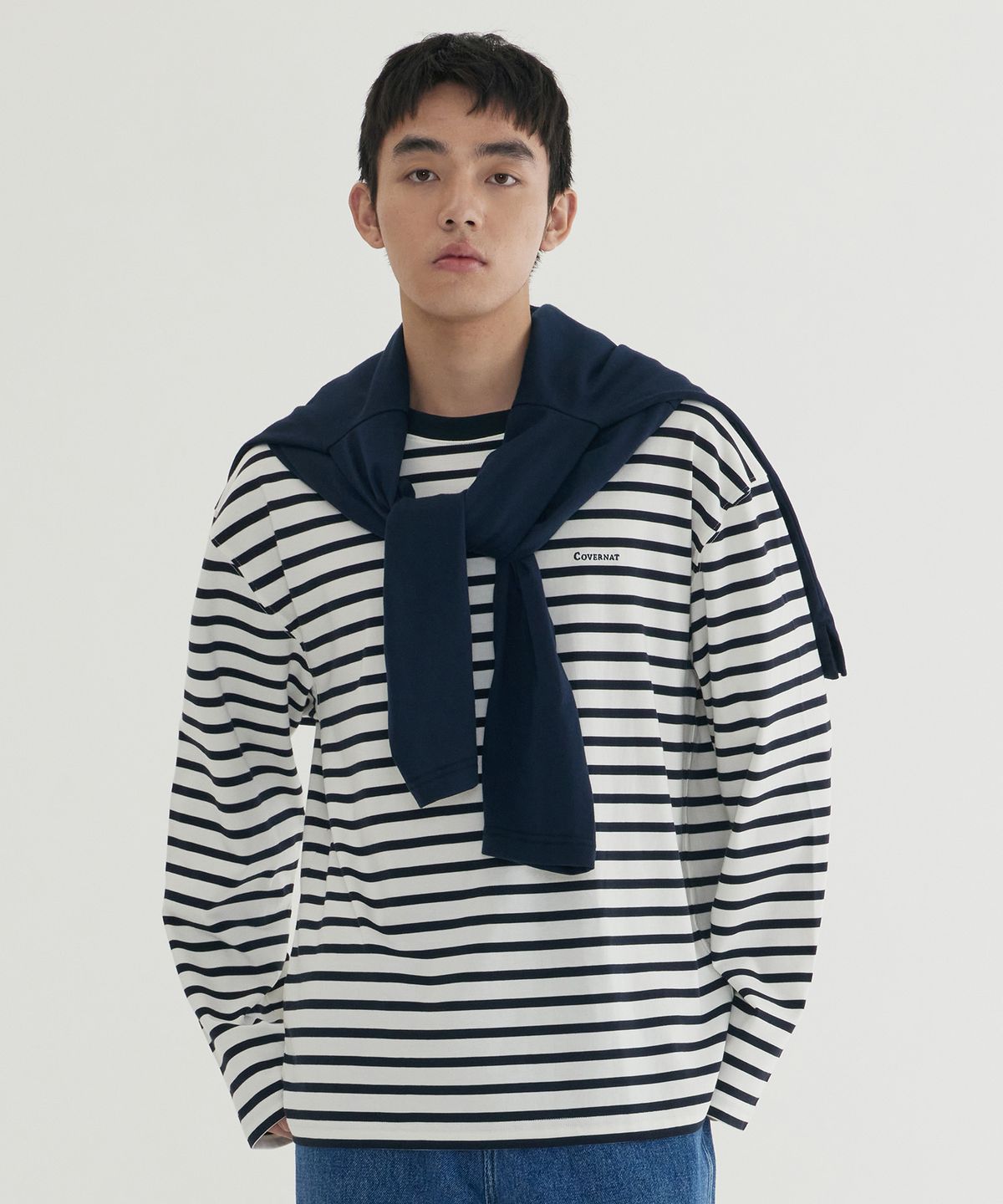 커버낫(COVERNAT) 스트라이프 롱슬리브 Dark Navy