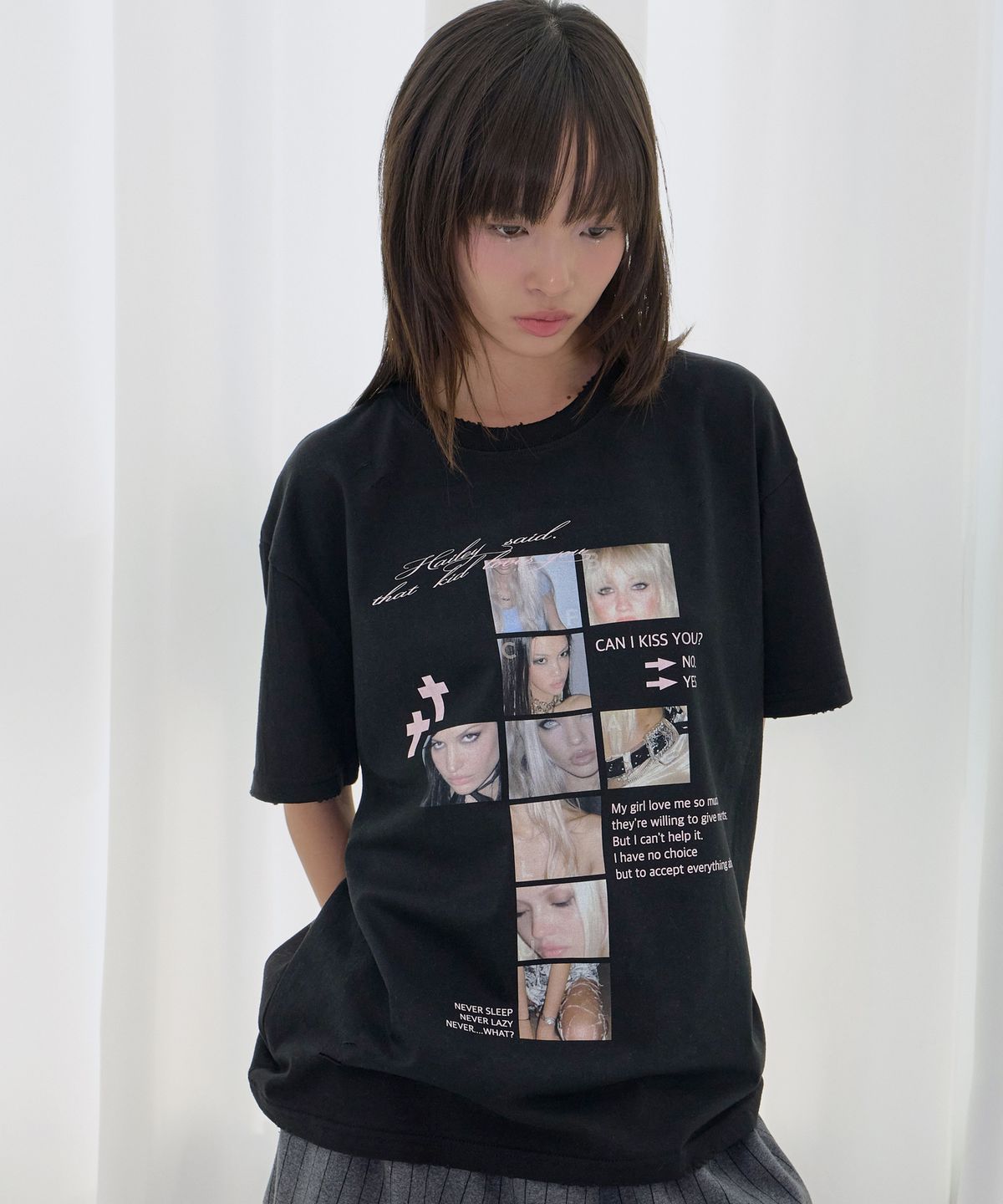 팬시클럽(FANCY CLUB) 데미지 피어리스 티 (BLACK) F26QB050