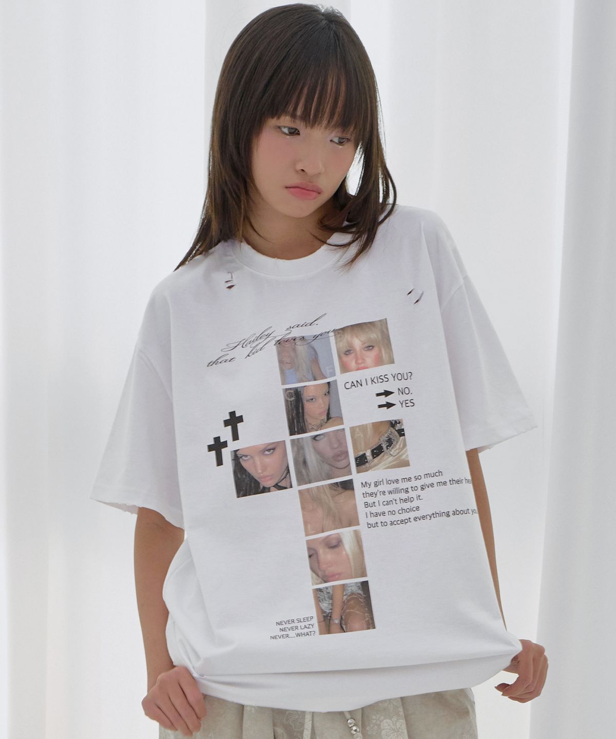 팬시클럽(FANCY CLUB) 데미지 피어리스 티 (WHITE) F26QB050