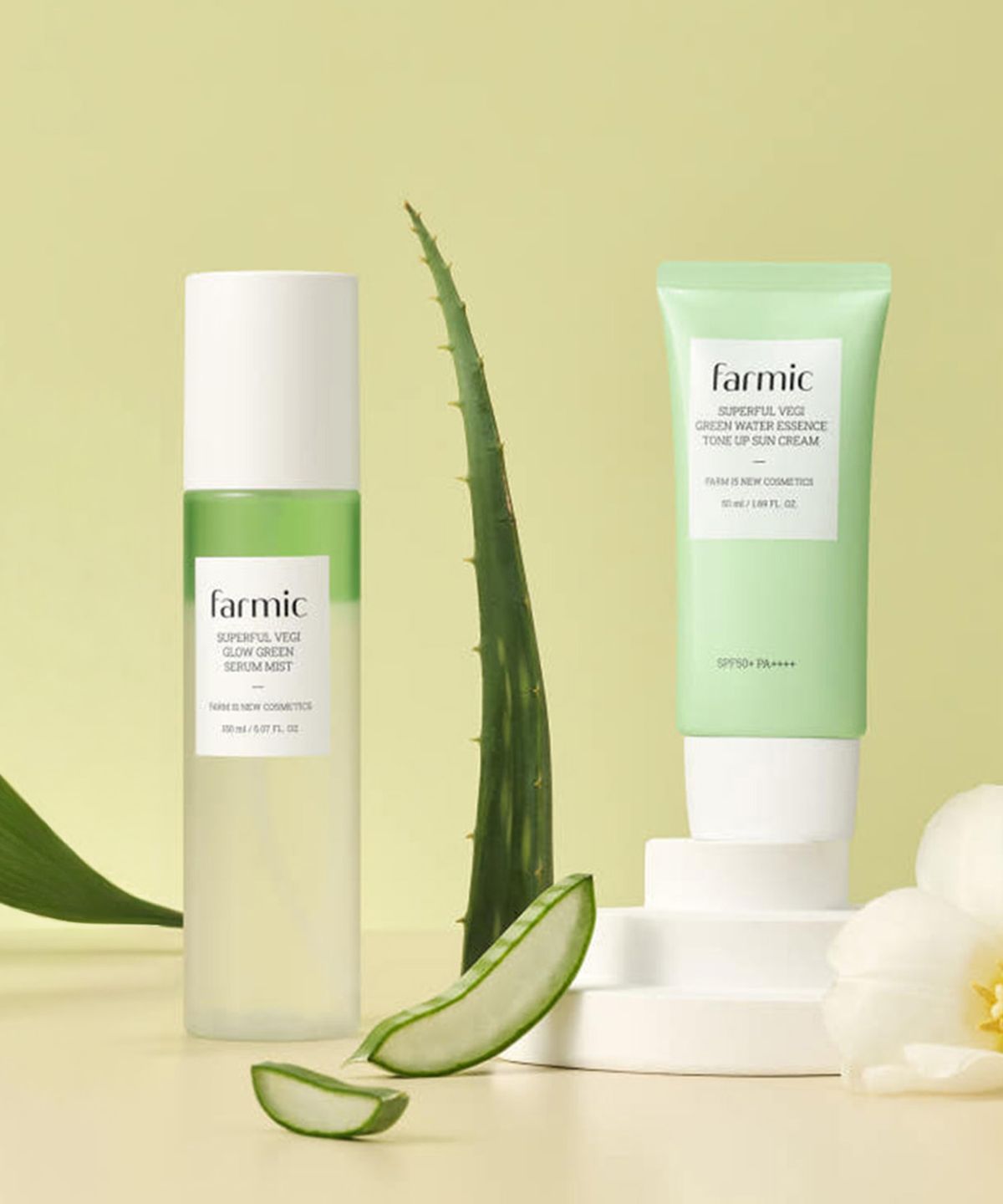 파믹(FARMIC) 슈퍼풀 베지 글로우 그린 세럼 미스트 150ml + 그린 워터 에센스 톤업 선크림 50ml