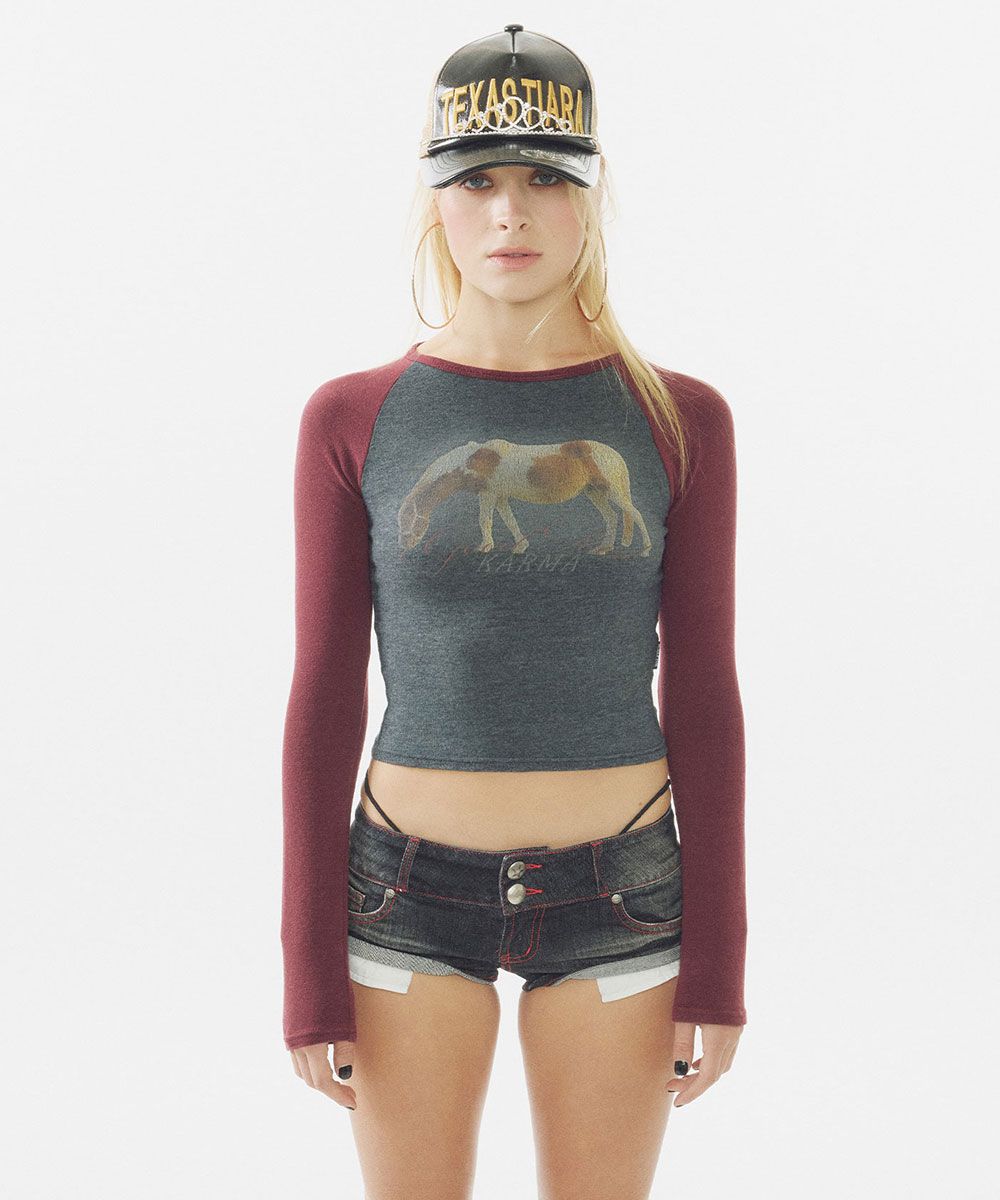 스컬프터(SCULPTOR) Good Karma Raglan Tee Charcoal/Burgundy