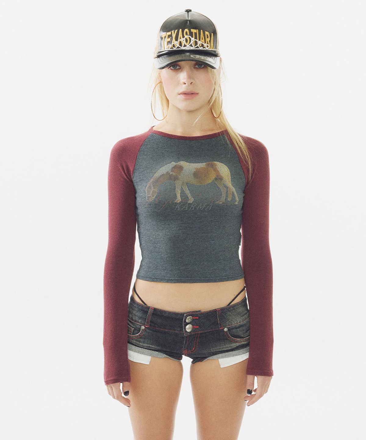 스컬프터(SCULPTOR) Good Karma Raglan Tee Charcoal/Burgundy