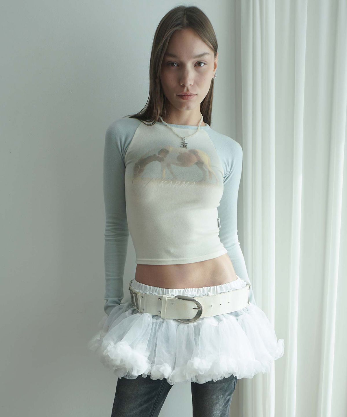 스컬프터(SCULPTOR) Good Karma Raglan Tee Cream/Baby Blue