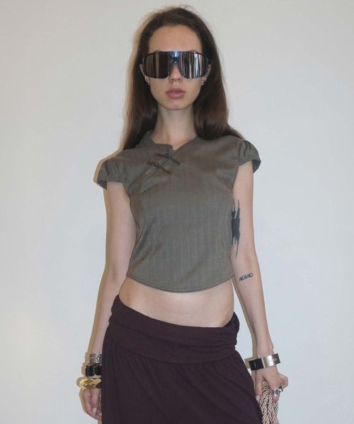 스컬프터(SCULPTOR) Velvet Qipao Blouse Beige - 사이즈 & 후기 | 무신사