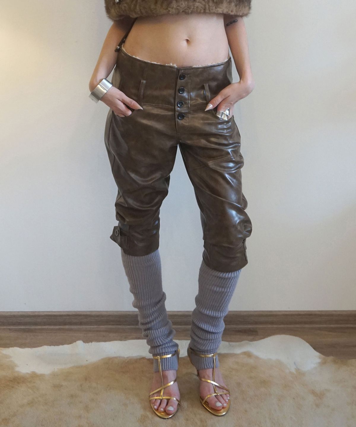 스컬프터(SCULPTOR) Capri Faux Leather Pants Brown